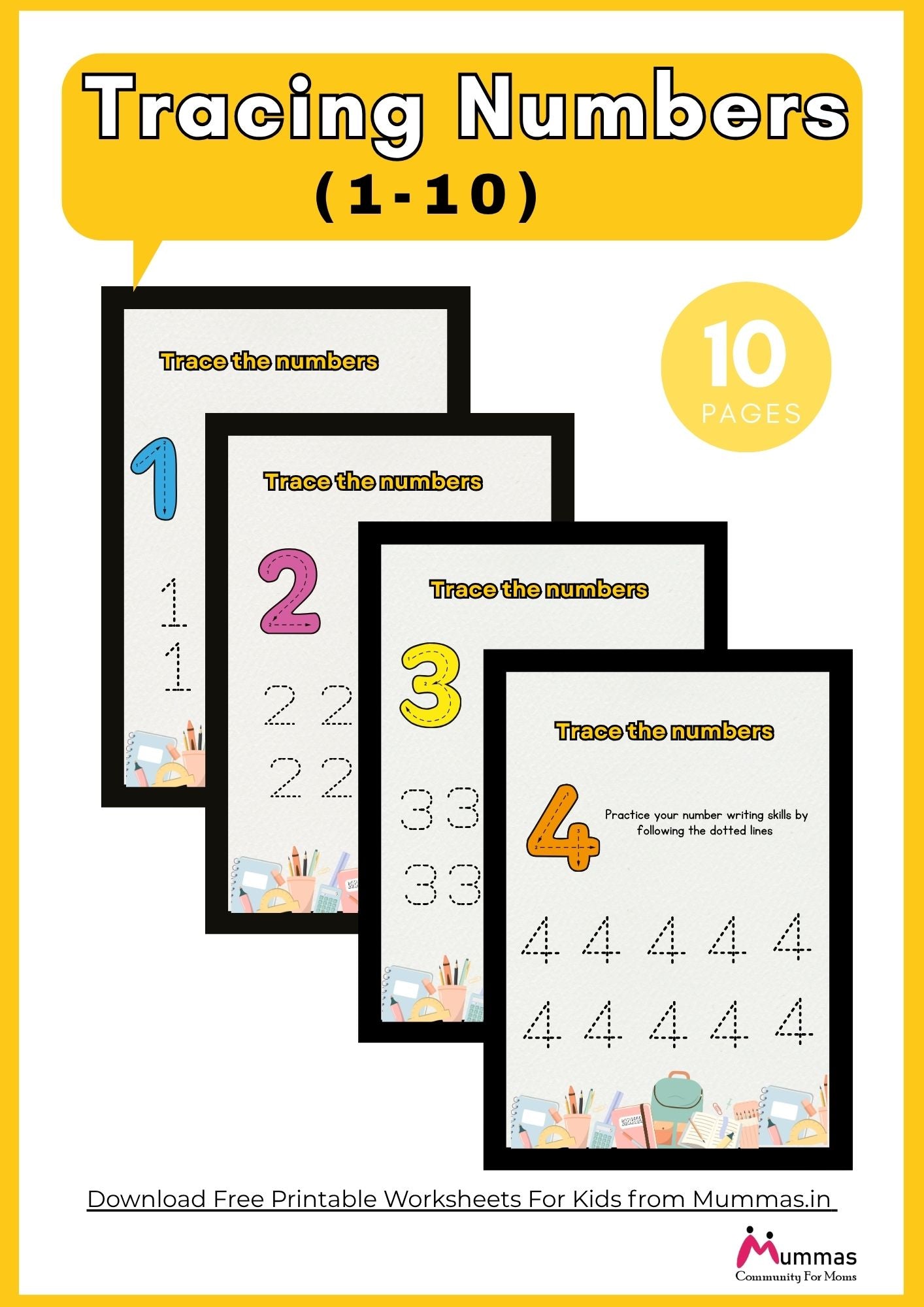 Number Tracing (1-10) Maths Worksheet for Montessori 1 Level Kids