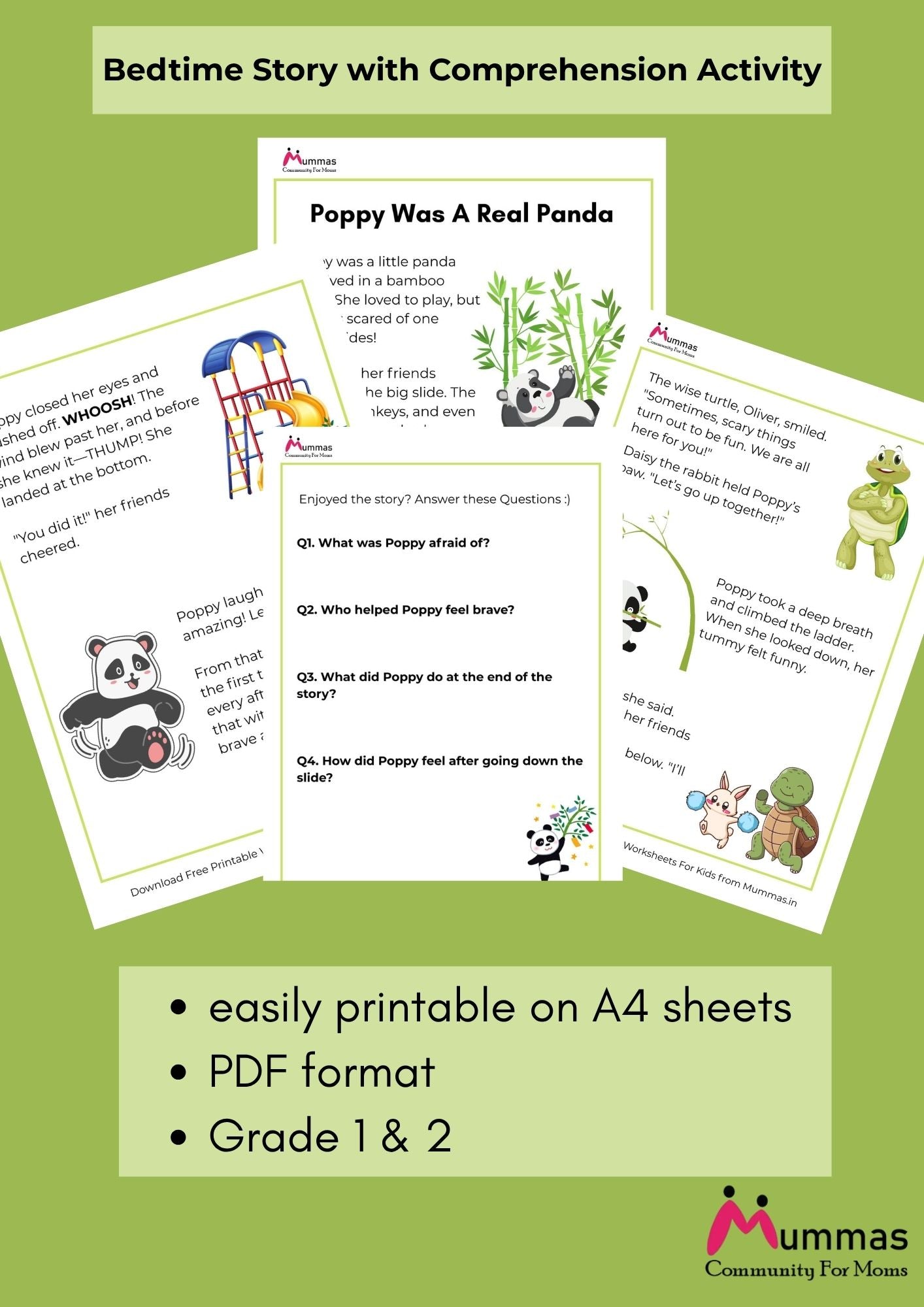 Poppy the Brave Panda - Printable Story Worksheet for Kids (Bedtime Story with Comprehension Activity)