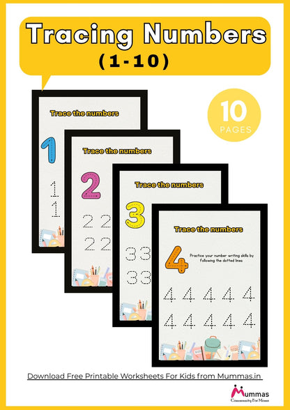 Number Tracing (1-10) Maths Worksheet for Montessori 1 Level Kids