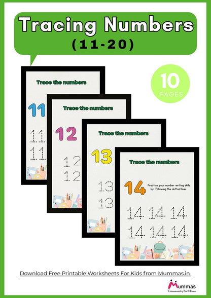 Number Tracing (11-20) Maths Worksheet for Montessori Level 1 Kids