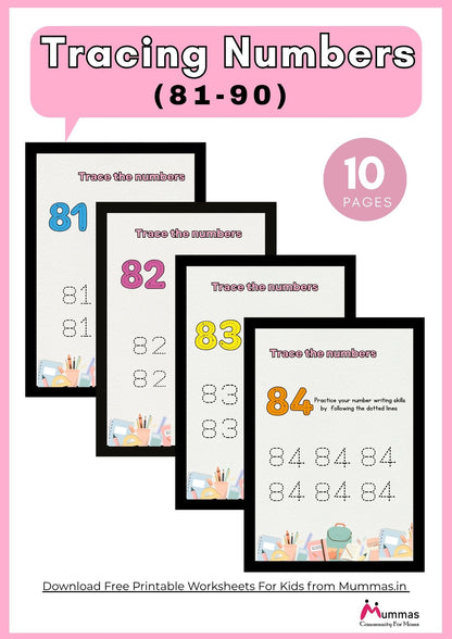 Number Tracing (81-90) Maths Worksheet for Montessori 2 Level Kids
