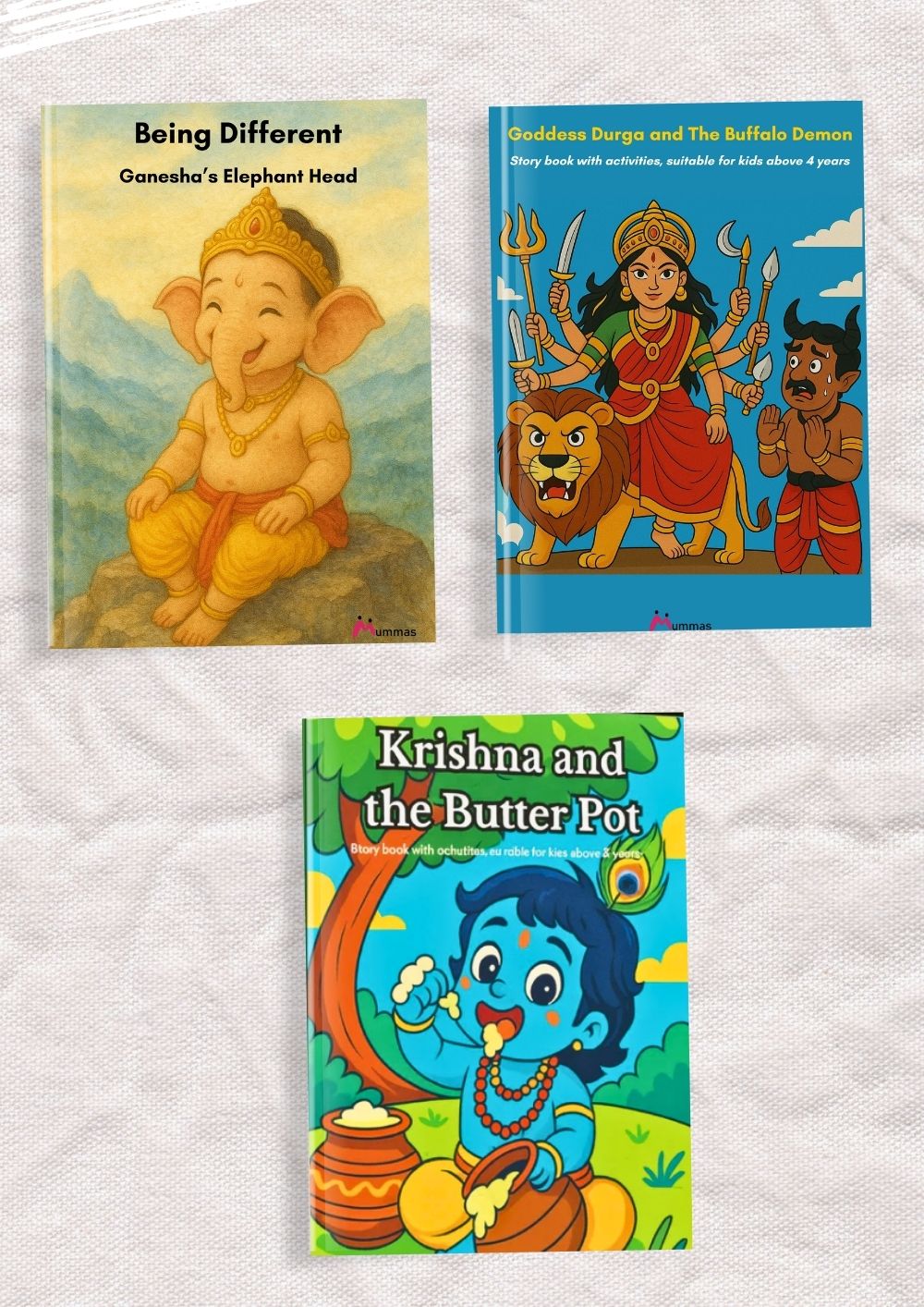 Divine Combo – Ganesha's Elephant Head, Maa Durga & Krishna and the Butter Pot