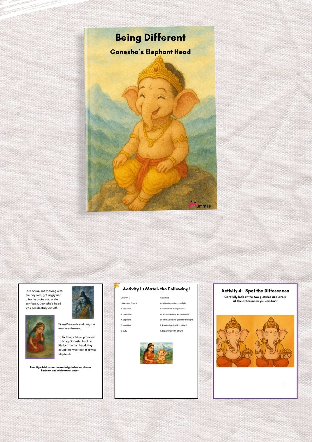 Divine Combo – Ganesha's Elephant Head, Maa Durga & Krishna and the Butter Pot