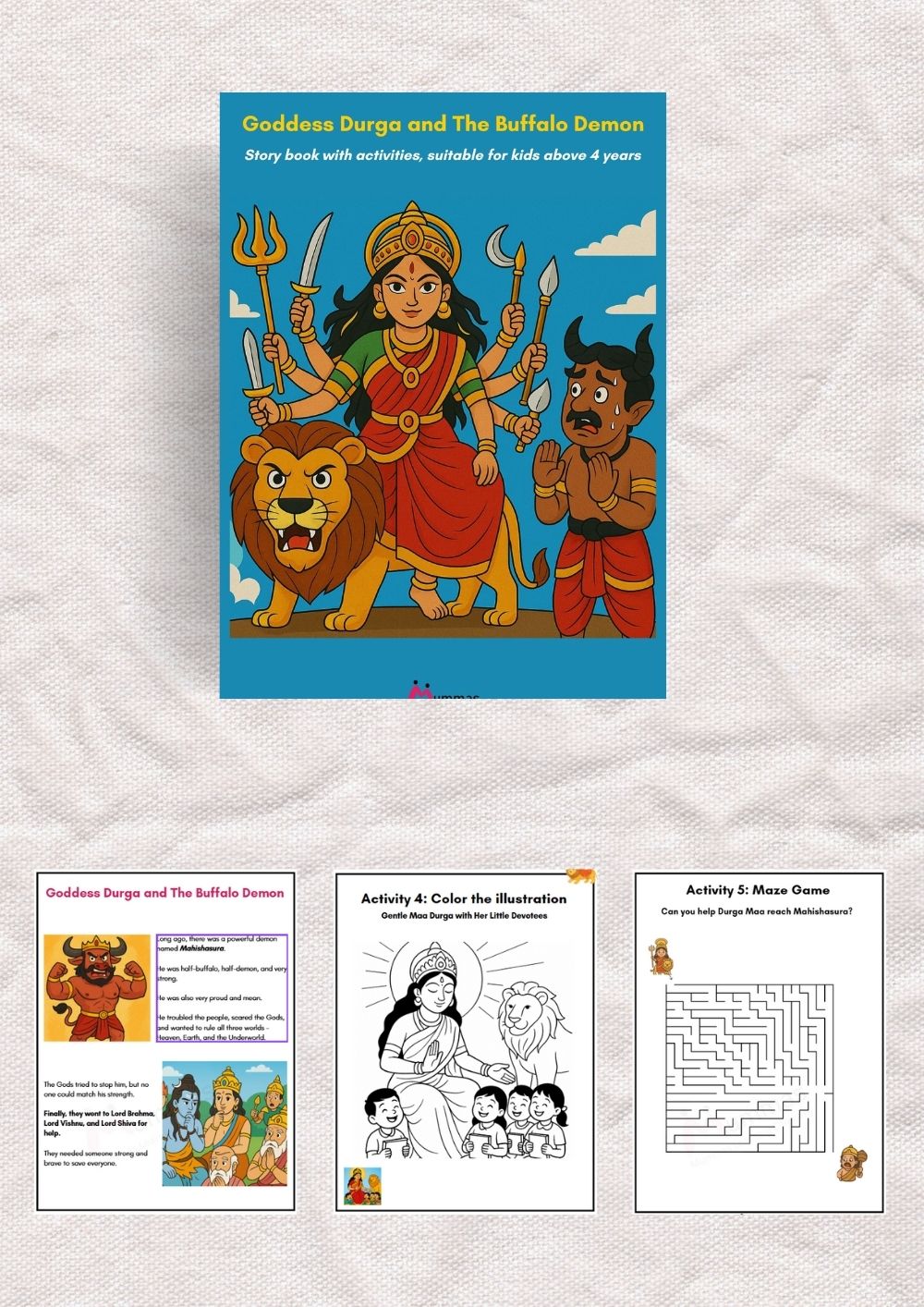 Divine Combo – Ganesha's Elephant Head, Maa Durga & Krishna and the Butter Pot