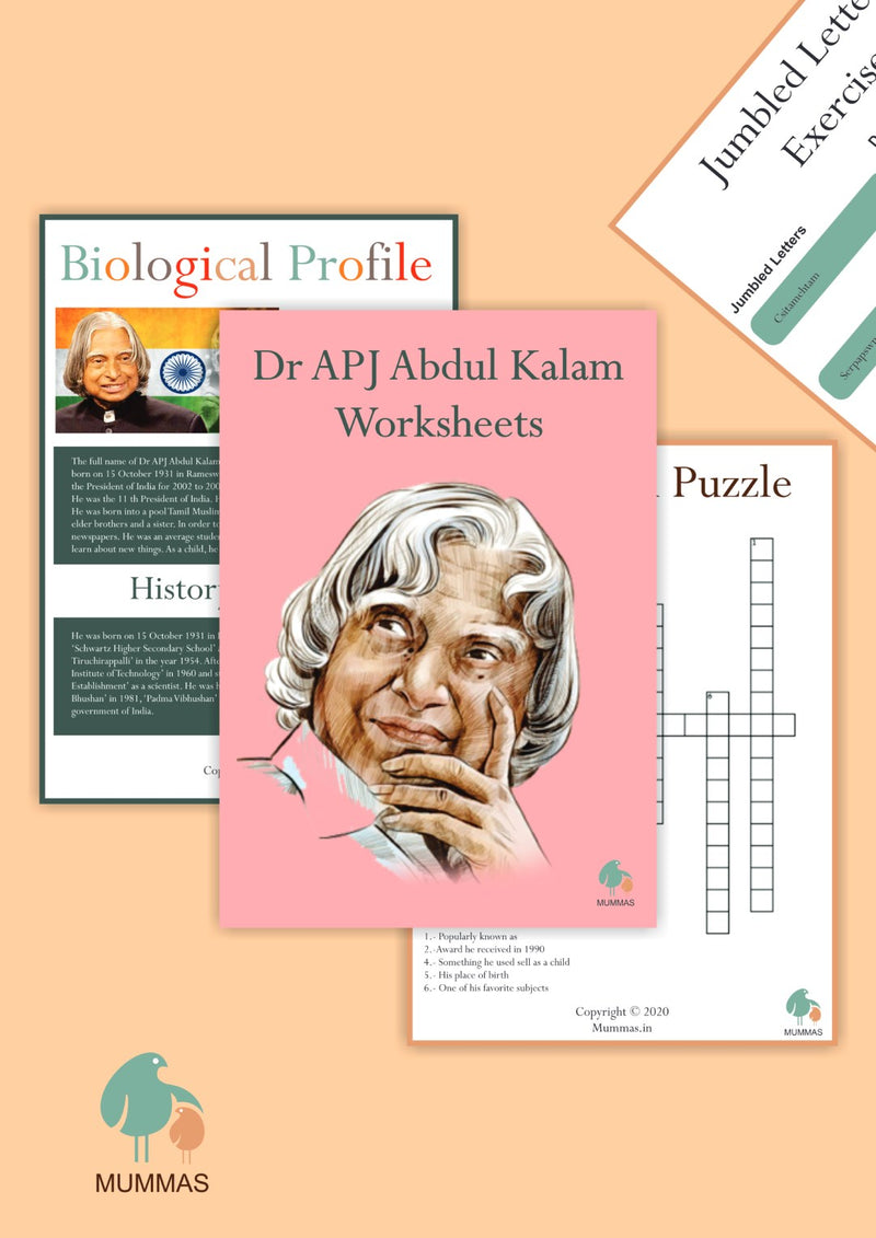 Dr. APJ Abdul Kalam Work Sheet For Kids (7+ years) – Former President & Scientist