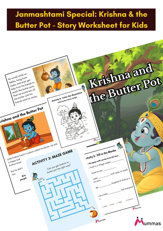 Krishna and the Butter Pot Worksheet - Spiritual Janmashtami Worksheet for 4-8-year-old Kids