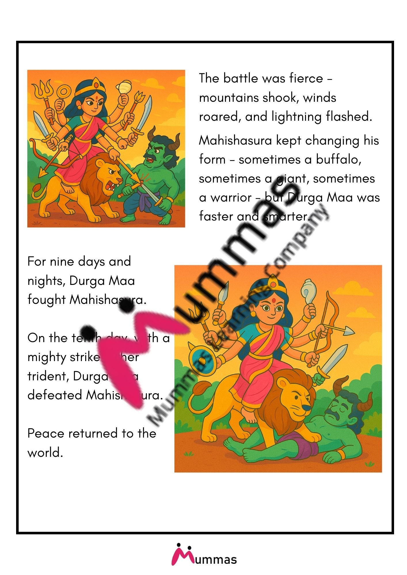 Goddess Durga and the Buffalo Demon - Activity Workbook for Kids