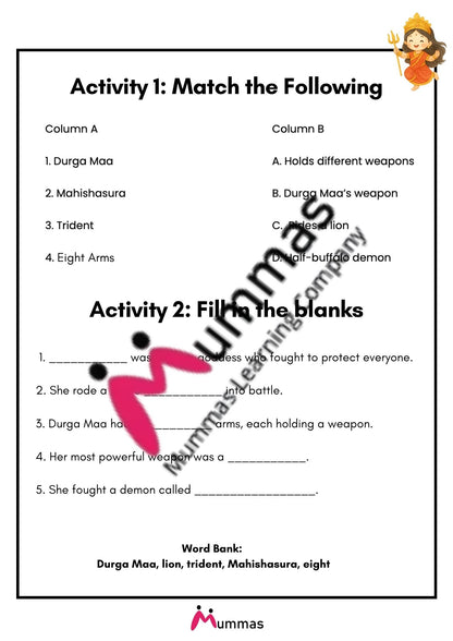 Goddess Durga and the Buffalo Demon - Activity Workbook for Kids