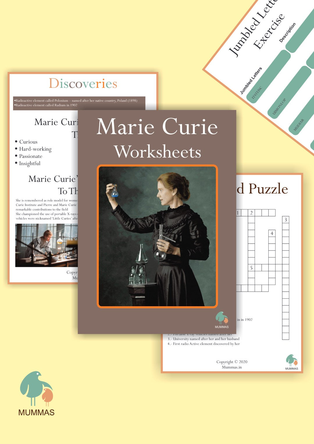 Marie Curie Work Sheet For Kids (8+ years) – First Woman to win a Nobel Prize