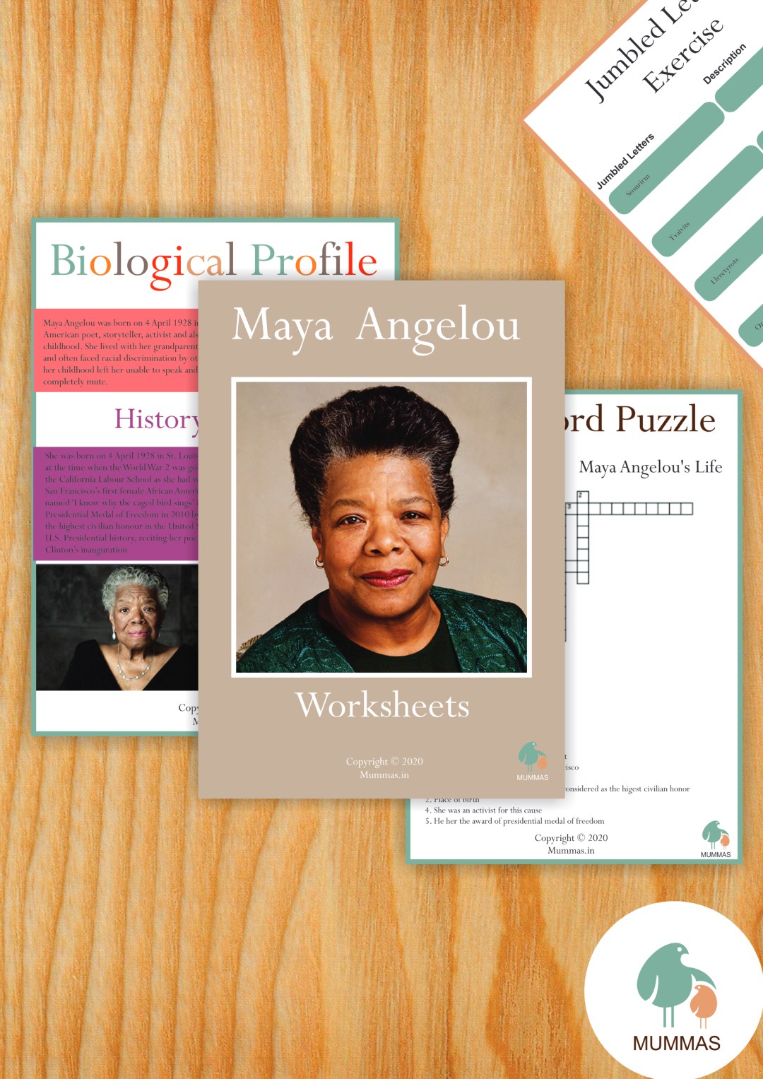 Maya Angelou Work Sheet For Kids (8+ years) – Famous Poet, Storyteller, Activist