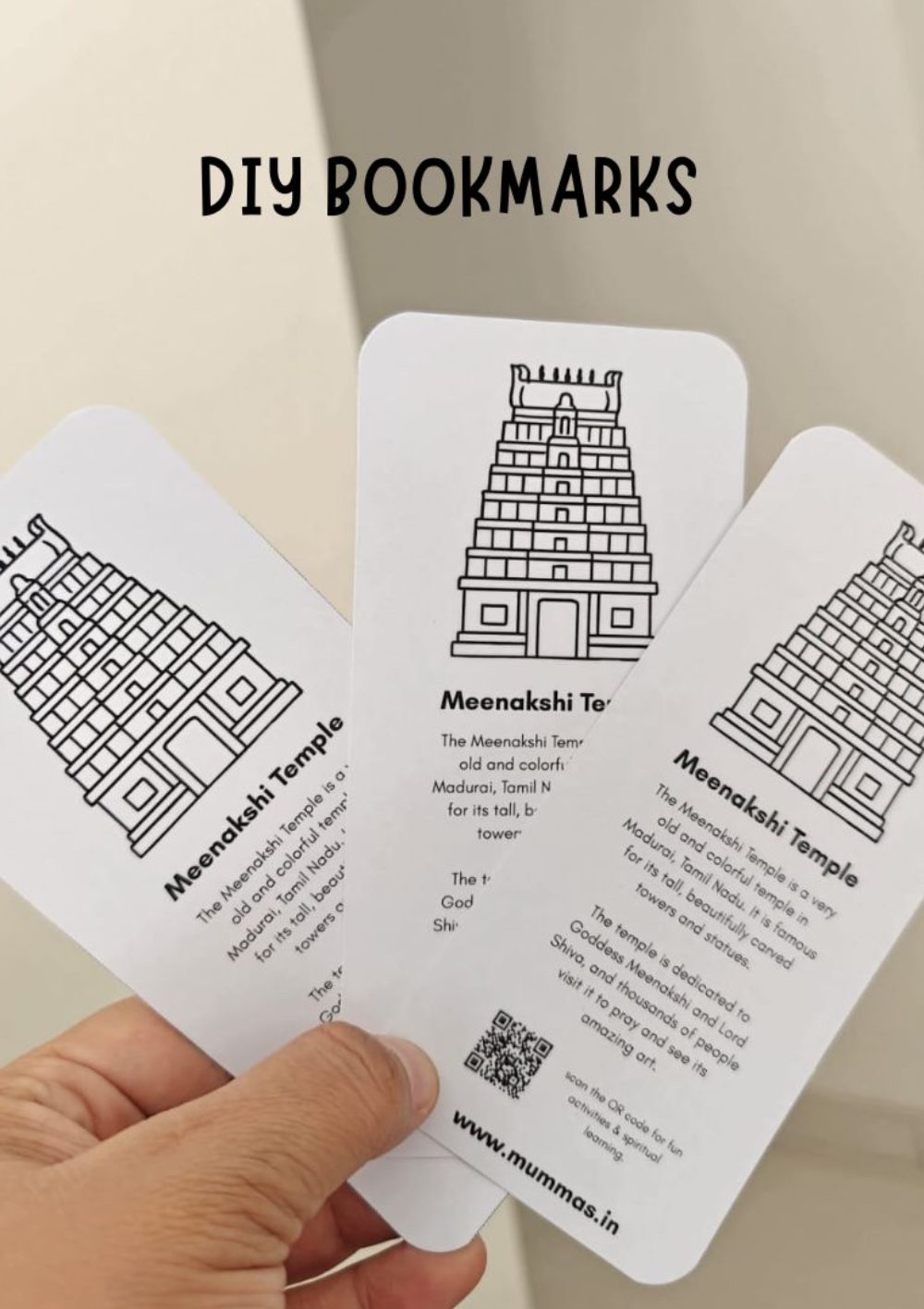 Meenakshi Temple - Temple Architecture Coloring Bookmark - Set of 3