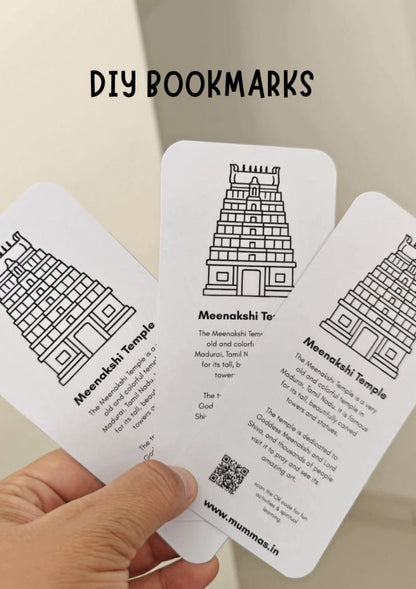 Meenakshi Temple - Temple Architecture Coloring Bookmark - Set of 3