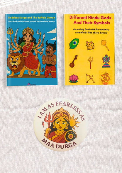 Maa Durga Spiritual Hamper – Maa Durga Book, Symbols of Different Gods & Maa Durga Badge