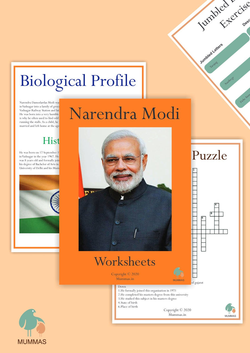 Narendra Modi Work Sheet For Kids (8+ years) – Prime Minister of India