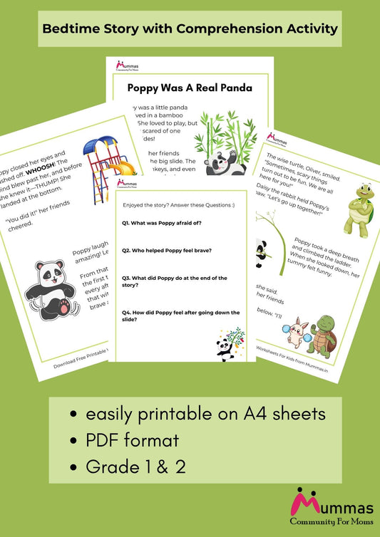 Poppy the Brave Panda - Printable Story Worksheet for Kids (Bedtime Story with Comprehension Activity)