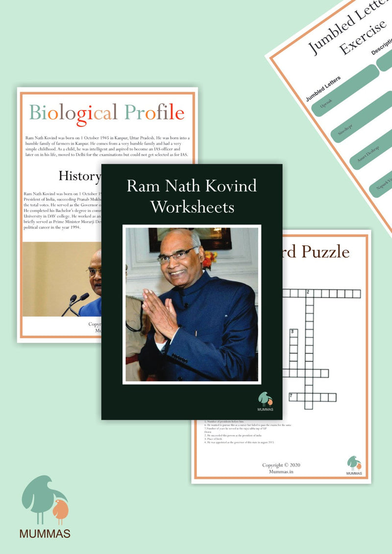 Ram Nath Kovind Work Sheet For Kids (8+ years) – President of India