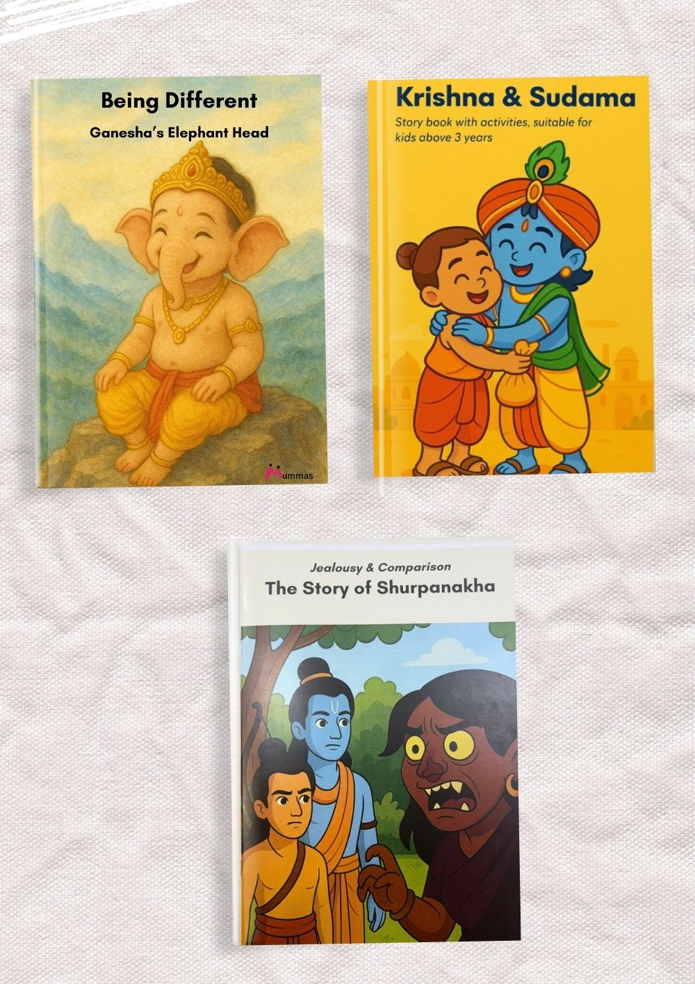 Sacred Values Combo – Ganesha's Elephant Head, Krishna and Sudama, & Shurpanakha Book