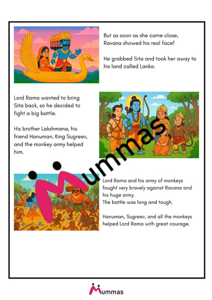 The Story of Dussehra and Diwali - With 5 Activities for Kids Up to 8 Years - Worksheet for Kids, Story Workbooks