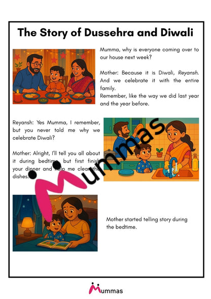 The Story of Dussehra and Diwali - With 5 Activities for Kids Up to 8 Years - Worksheet for Kids, Story Workbooks