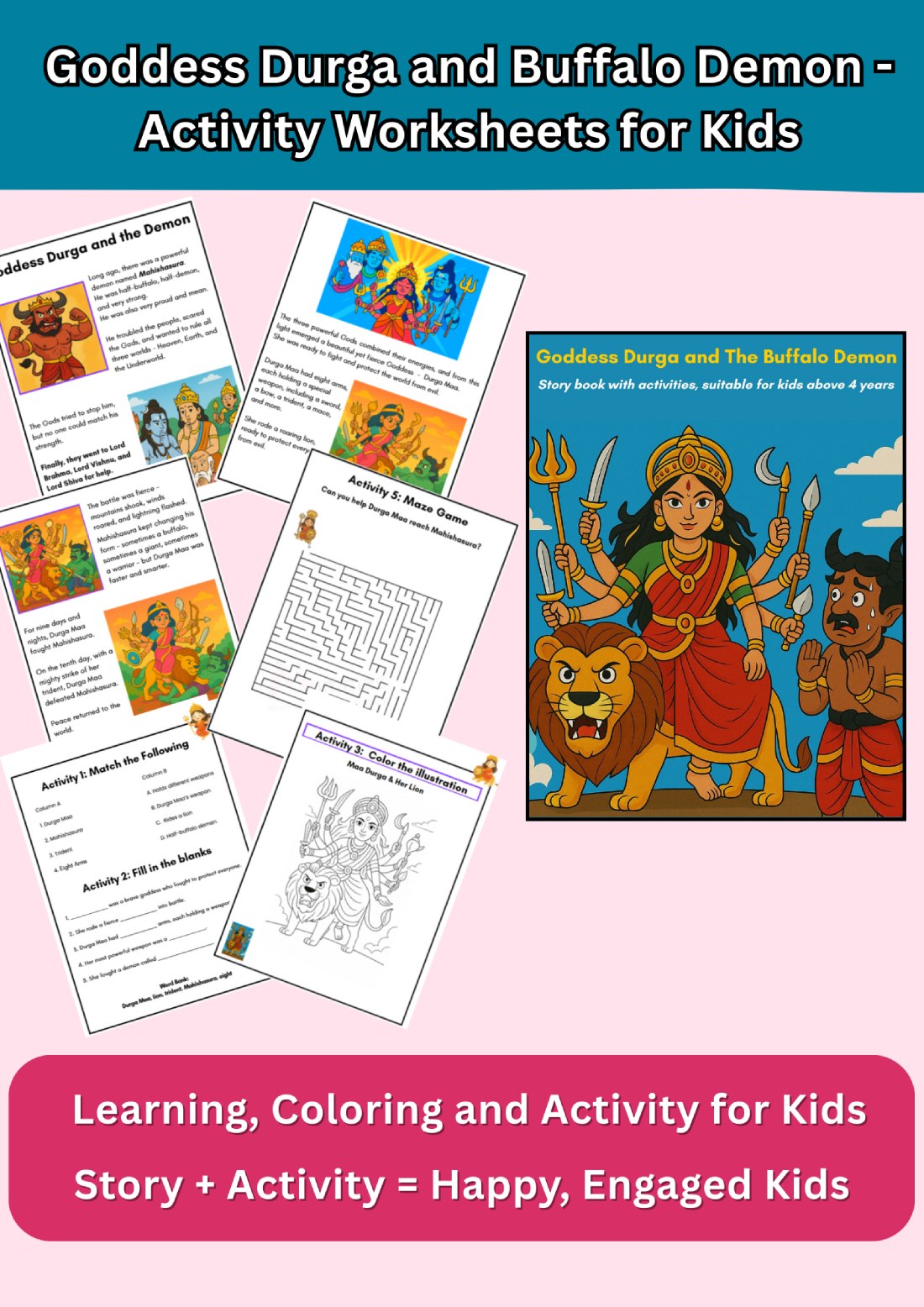 Goddess Durga and the Buffalo Demon - Activity Workbook for Kids