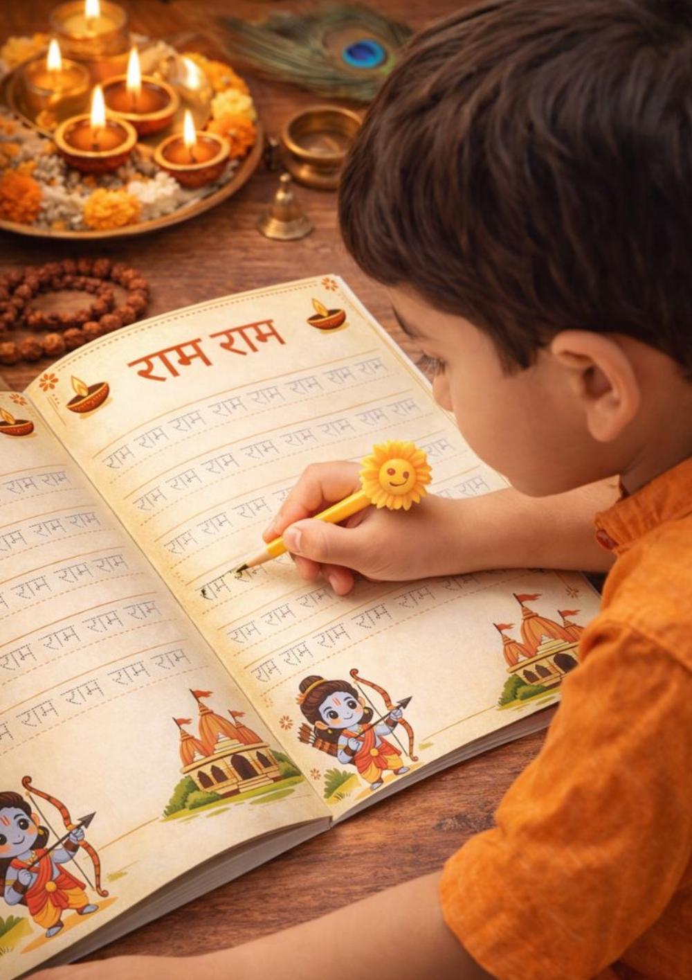 Ram Ram Writing Book for Kids with Ram Illustrations | 4+ years | Likhit Jaap for Kids | Ram Ram Tracing | 20 Pages