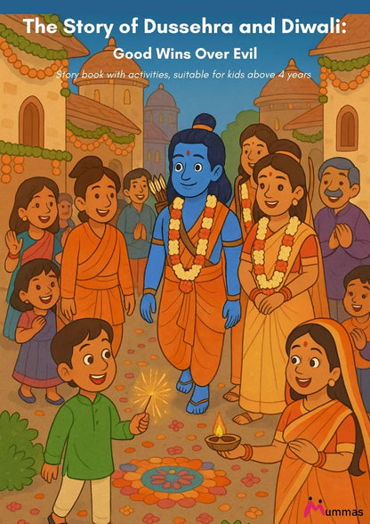 The Story of Dussehra and Diwali - With 5 Activities for Kids Up to 8 Years - Worksheet for Kids, Story Workbooks