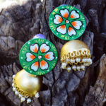 Handpainted-Green-Jhumki-With-Beads-Jaipuri-Earrings