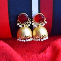 Designer-Stone-Red-Jaipuri-Jhumka-With-Beads